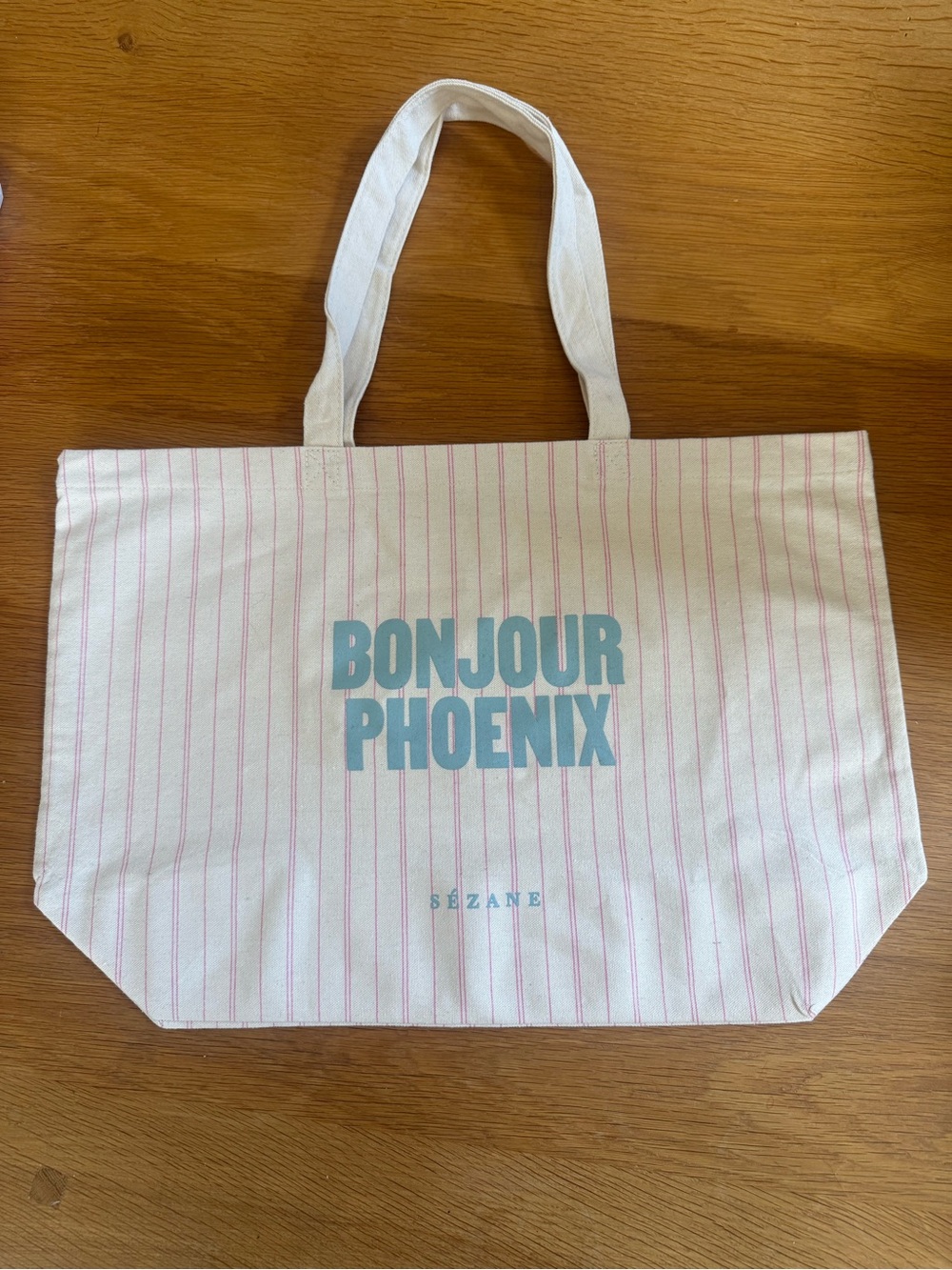 Sezane "Bonjour Phoenix" Pink
Stripe Canvas Tote Bag